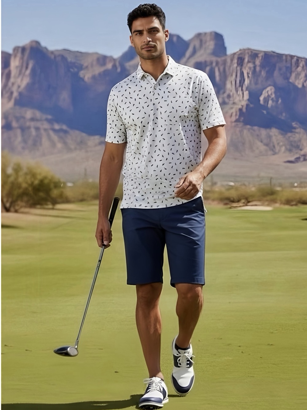 Johnnie-O Birdie Performance Polo Exeter Print Men’s Large White Blue